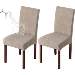 Genina Waterproof Chair Covers for Dining Room Kitchen Chair Covers Parson Dining Chair Slipcover (Khaki, 2 PCS)