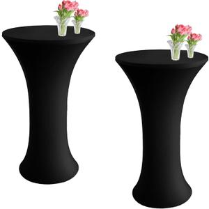 JYCHX 2 Pcs Round 24 x 43 Inch Highboy Spandex Cocktail Tablecloth Black- Fitted Cocktail Elastic Table Covers, Protective, Reusable, Wrinkle Resistant, for Party, Pub, Banquet, Bistro, Bar