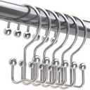 Titanker Shower Curtain Hooks Chrome, Minimalist Simple Double Glide Shower Curtain Rings, Rust Proof Metal Shower Hooks Rings for Bathroom Shower Rods Curtains, Set of 12 Hooks