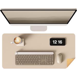 YSAGi Double-Sided Desk Pad, 31.5"x15.7" Leather Desk Mat, Eco Cork Desk Pad Protector,Large Mouse Pad,Waterproof Desk Blotter for Office/Home (Beige/Cork)