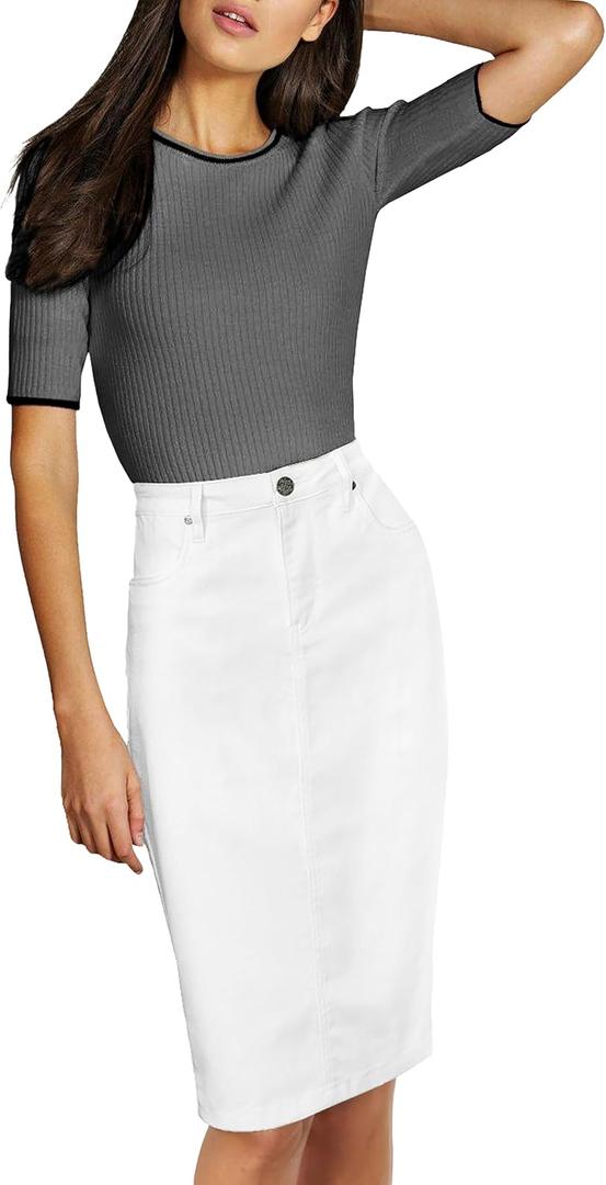 Lexi Womens Stretch Pencil Skirts with Functional Pockets, A Line & Destructed Mini Denim Skirts, 
Size: 8