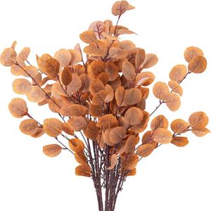7PCS Long Artificial Eucalyptus Stems 35.4" Tall Fake Branches with Silk Apple Leaves Faux Fall Brown Plants Bouquet Festival Flowers Arrangements Accessories Home Fireplace Table Vase Dcor