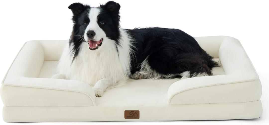 Bedsure Orthopedic Dog Beds Large Sized Dog - Washable Large Dog Cat Bed Waterproof, Comfort Dogs Couch Sofa with Washable Removable Cover, Pet Bed with Nonskid Bottom, White, 35"