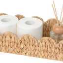 Handwoven Water Hyacinth Toilet Tank Basket with Handles, Scalloped Edge Wicker Toilet Paper Holder for Bathroom Counter, Over Toilet Shelf, Dresser  Boho Decorative Storage Organizer