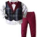 Kimocat Baby Boys Gentleman Bowtie Formal Outfit Suits Tuxedo Vest Wedding Party Suit (4T, Red)