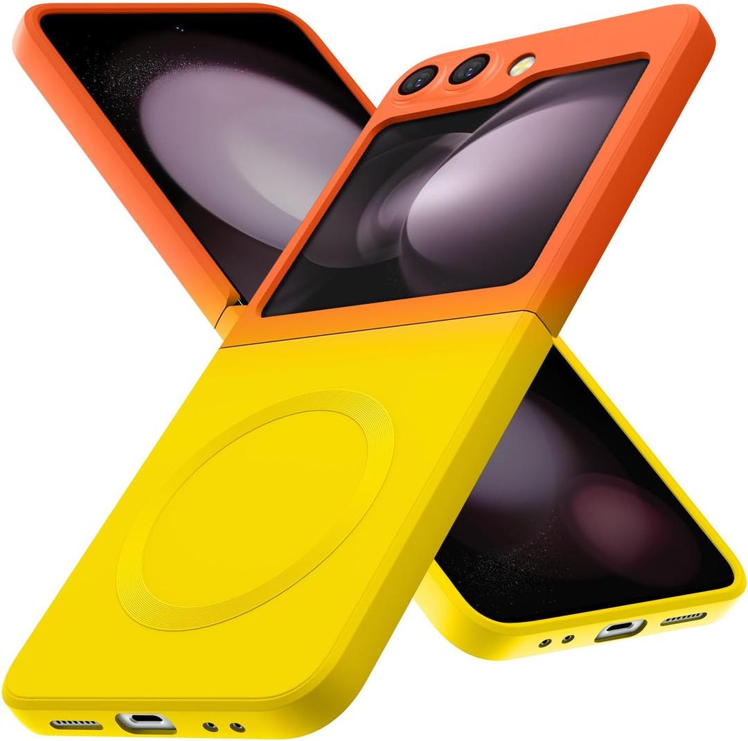 Magnetic for Samsung Galaxy Z Flip 5 Case, Cute Soft TPU Slim Shockproof Protective Case, Screen and Camera Protection, Yellowing Resistant, Orange to Yellow Gradient 8.21