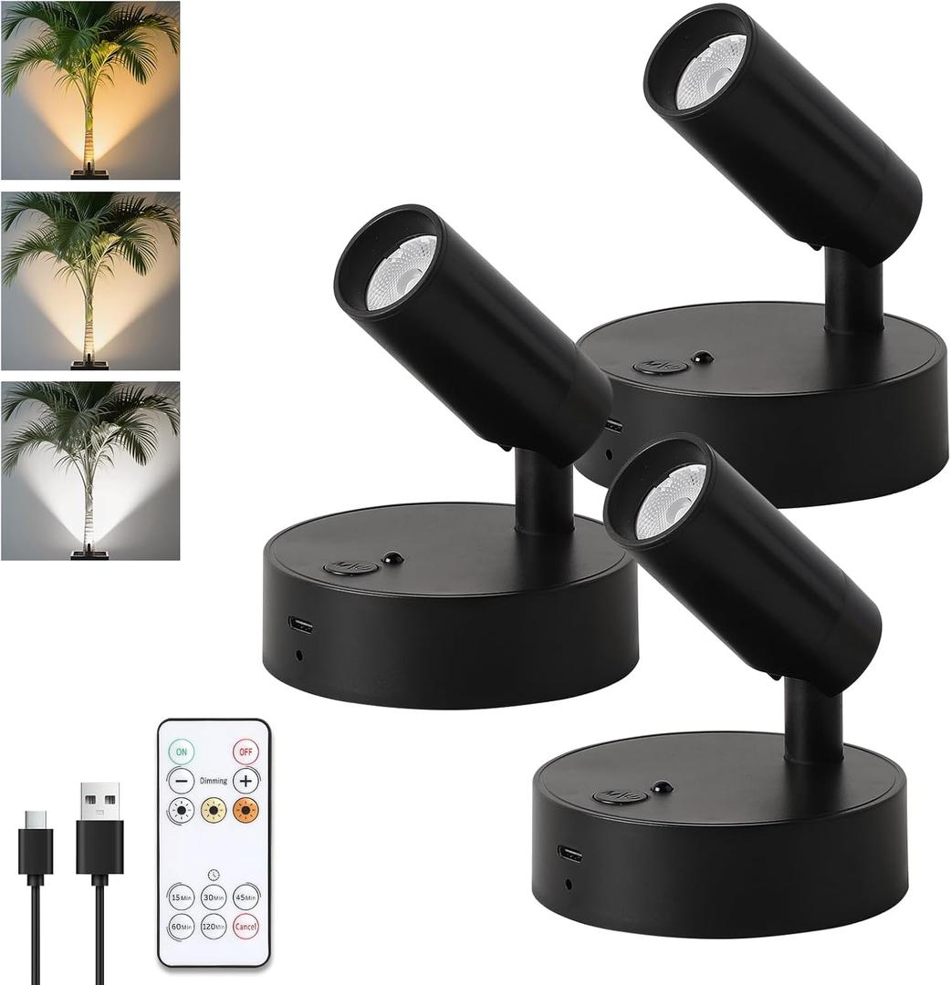 Wireless Rechargeable Spotlight spot lightsindoor, Battery Powered Lights, for Gallery Walls Mantel - Adjustable Rechargeable Uplighting for Reading Nooks, Art, Indoor Plants & Home Decor
