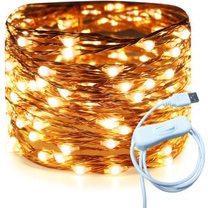 RUICHEN 20 Ft 120 LED USB Fairy String Lights with On/Off Switch, Waterproof Copper Wire Lights for Bedroom Wall Ceiling Wreath Crafts Christmas Wedding Party, Warm White