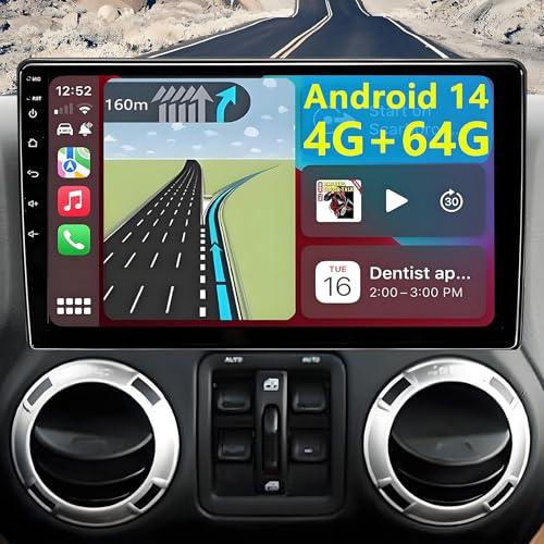 for Jeep Wrangler JK Radio Upgrade 2007-2018: 10.2 Inch Touchscreen Car Stereo with Wireless CarPlay and Android Auto - 4G+64G GPS Navigation Head Unit