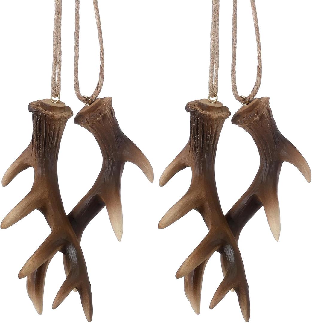 Vercraft 2 Pairs of Deer Antler Ornaments Deer Antler Car Mirror Hanger Hunting Ornaments for Cars Trucks Trees Rustic Faux Hunting Outdoors Home Decor for Hunters (Brown,Classic)