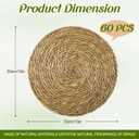 Colingmill 60 Pcs Round Rattan Placemats Bulk, 13 Inch Woven Placemats Natural Straw Hand Woven Farmhouse Boho Round Table Mats for Wedding Bridal Shower Home Dining Dinner Party Decoration