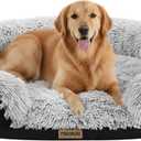 Fluffy Orthopedic Dog Bed for Large & Extra Large Dogs, Calming Plush Sofa Bed with Curved Bolster Support and Egg-Crate Foam Base, 43" Cozy Oval Pet Donut Bed with Washable Cover, Gray