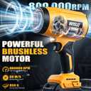 Cordless Leaf Blower Compatible with DeWalt 20V Battery (Tool Only, No Battery), 800,000 RPM Brushless Turbo Blower up to 60m/s, 1.5 lbs Handheld Dust Blower for Patio, Lawn & Garage