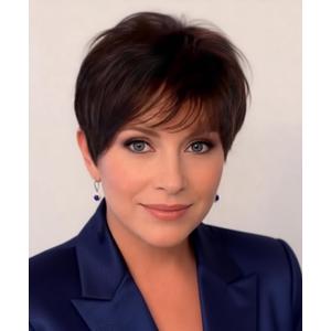 SEVENCOLORS Short Dark Brown Pixie Wigs for Women Layered Synthetic Short Hair Wigs with Bangs Natural Looking Brown Wigs for White Women
