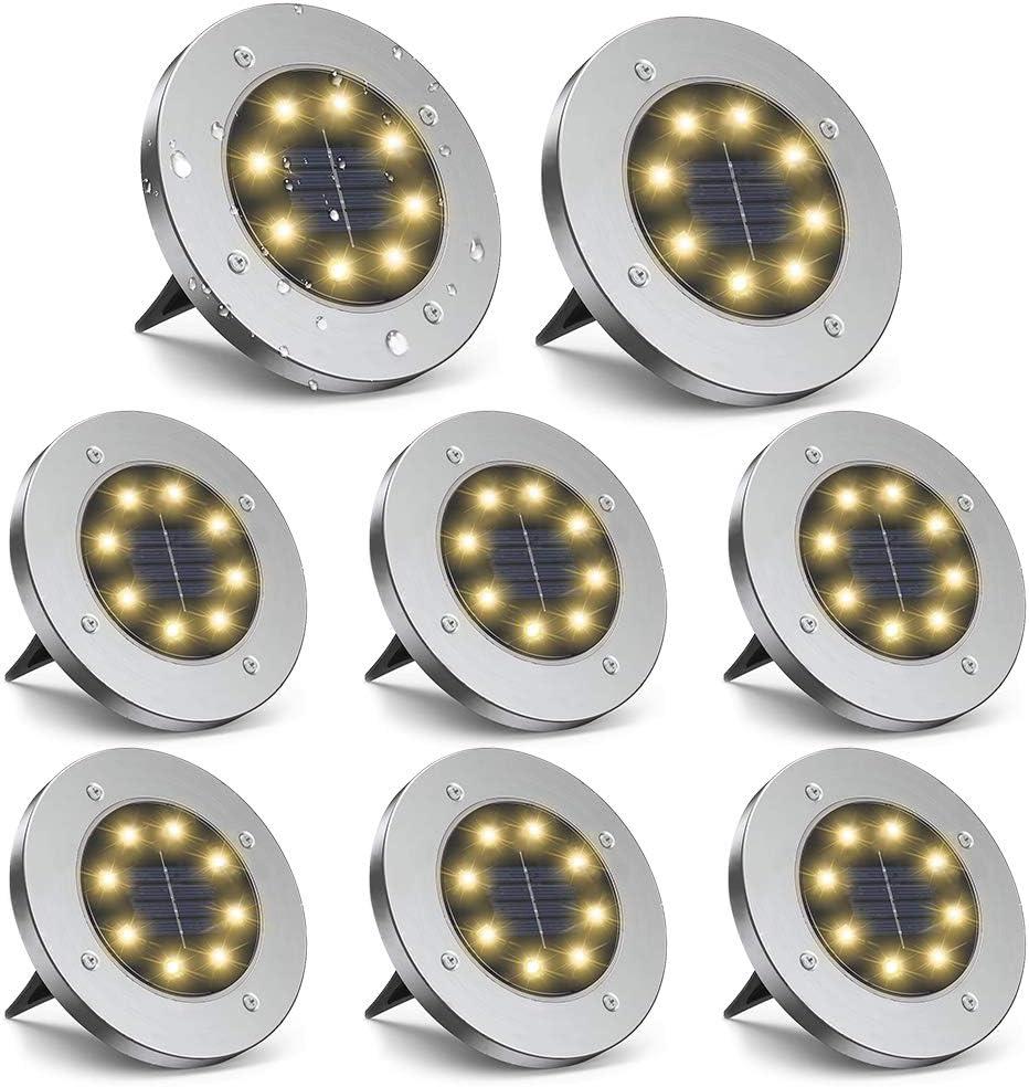 ZGWJ Solar Ground Lights, 8 LED Garden Lights Disk Outdoor Waterproof Landscape for Yard Walkway Patio Lawn Driveway Decoration (8 Pack Warm White)
