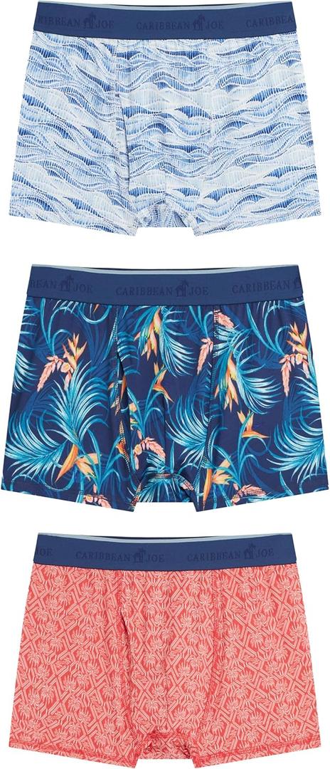 CARIBBEAN JOE Boxer Briefs, Birds of Paradise Pattern, Pack of 3, Fun Novelty Mens Underwear (XX-Large, Navy Blue)