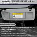Left Driver Side Sun Visor Replacement Compatible with Honda Civic 2006 2007 2008 2009 2010 2011 Replaces# 83280-SNA-A01ZC Color Clear Gray