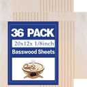 20x12x1/8 Inch Basswood Sheets, 3mm Plywood for Laser Cutting, Unfinished Wood Board for Engraving, Wood Burning, Painting, Crafts, Ornaments, Models, Cutter (36Packs-20x12inch)