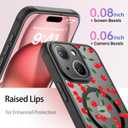 FUNMIKO for iPhone 14 Plus Case Military-Grade Protection & Wireless Charging - Trendy Pattern Design for Women Girls, Non-Slip Matte Phone Cover with Shockproof Corners - Juicy Cherries