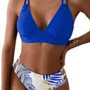 Tainehs Women's Push Up V Neck Criss Cross Back Two Piece Bathing Suit, Medium