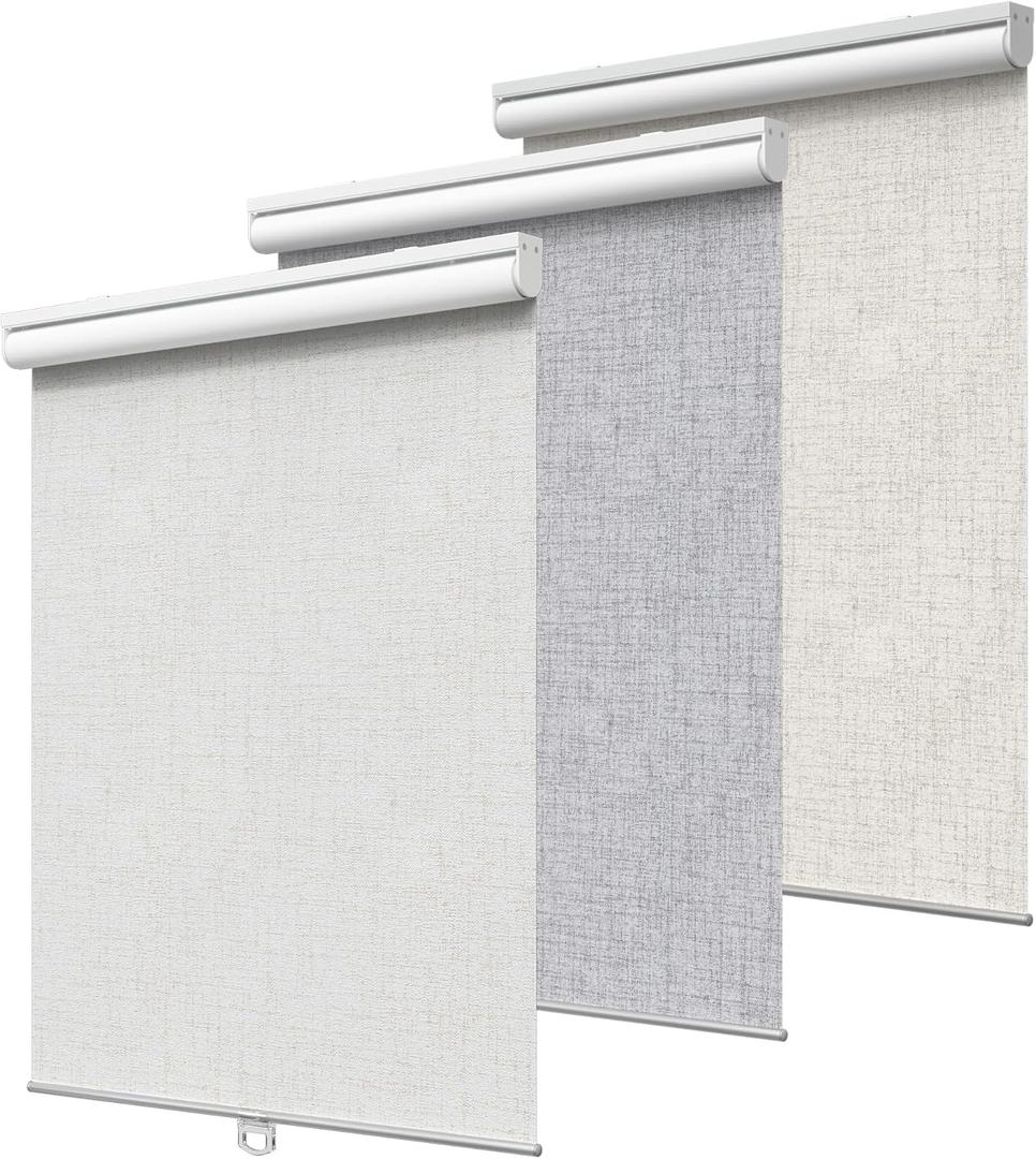 GENIMO 100% Blackout Roller Window Shades, Window Blinds Cordless with Thermal Insulated, UV Protection Fabric, Mini French Door Blinds for Home, Office, Bedroom, Easy to Install, Linen, 30" W X 72" H