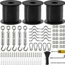 String Light Hanging Kit, 300 Ft Nylon Coated Stainless Steel Cable and Enough Accessories, Guide Wire for Outdoor String Lights, Patio Light, Camping Light