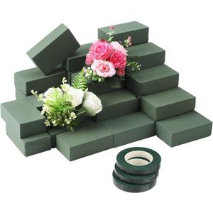 36 Pcs Floral Foam Blocks Set with 3 Green Tapes, Wet & Dry Flower Foam Bricks for Fresh and Artificial Arrangements, Green Florist Foam for Wedding, Party, Birthday, Home Decorations