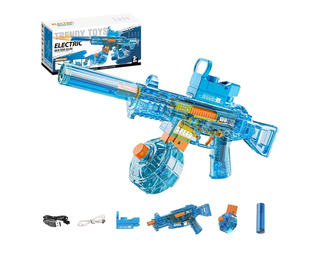 Electric Water Gun for Adults Kids, Automatic Squirt Watergun Pistol with Led Lights, Summer Outdoor Pool Beach Party Toys, UMP45 Blue
