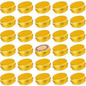 0.5 oz Screw Top Aluminum Tin Jar with Screw Lid and Blank Labels (Gold - Pack of 32)