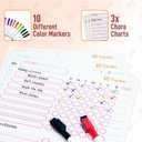 Magnetic Chore Chart for Refrigerator 10 x 10 Pack of 3 Fridge Boards, Weekly Reward and Responsibility Chart with 10 Colorful Markers for Multiple Kids and Families