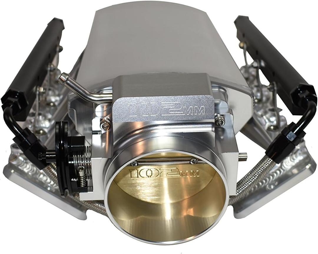 A-Team Performance Intake Manifold 102mm Throttle Body Sheet Metal Fabricated EFI 15 Throttle Opening Compatible with Chevrolet GMC Pontiac LS LS1 LS2 LS6 Silver