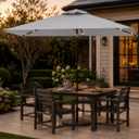 6.5 x 10ft Rectangular Patio Umbrella with Solar Lights, 16 LED Lighted Market Umbrella with Push-Button Tilt and Crank, 6 Sturdy Iron Ribs for Garden, Deck, Pool, Light Gray