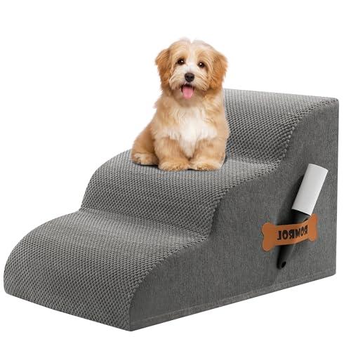 Romrol Dog Stairs Ramp for Beds Couches, Extra Wide Pet Steps with Durable Non-Slip Waterproof Fabric Cover, Dog Slope Stairs for Small Dogs and Cats or Pets Friendly, 3-Tiers, 13 Inch,Grey