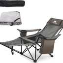 Reclining Camping Chair with Foot Rest Comfortable Lounge Beach Chair Portable Folding Camp Chairs for Adults with Cooler Bag, Cotton Cushion for Outdoor Sports 300 LBS (Coffee+Black)