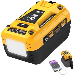 140W Battery USB Charger Compatible with Dewalt 20V Battery, Fast Charger Adapter Replacement, Featuring 2 PD3.1 USB-C Ports, 1 QC18W USB-A Port, 700LM LED for Outdoor Jobsite Camping(Adapter Only)