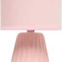 Simple Designs LT1138-LPK 11.02" Traditional Mini Modern Ceramic Texture Pastel Accent Bedside Table Desk Lamp w Matching Fabric Shade for Decor, Bedroom, Nightstand, Living Room, Entryway, Light Pink