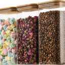 64oz Rectangle Airtight Glass Storage Containers with Bamboo Lids (Set of 3), Square Food Storage Jar, Pantry Organizers for Cereal, Flour, Pasta and Coffee beans (with Black Lable)