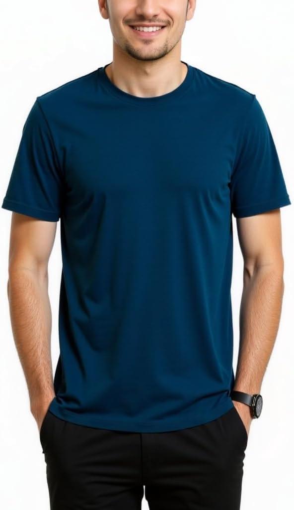 VPG Plain Tshirts for Men, Short Sleeve Crew Neck Cotton T Shirts Fitted Casual Tee Shirt (Black)