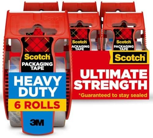 Scotch Heavy Duty Shipping and Moving Packing Tape, Clear, Packing and Moving Supplies, 1.88 in. x 22.2 yd., 6 Tape Rolls with Dispensers