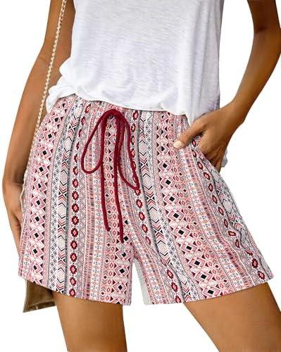 BTFBM Womens Boho Summer Shorts Beach Vacation Clothes 2025 Elastic Waist Casual Printed Loose Short Lounge Pant Pockets S