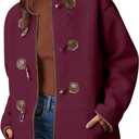 Dokotoo Womens Long Sleeve Jackets Fashion Faux Shearling Oversized Color Block Button Sherpa Jacket Coats (Large, Red)