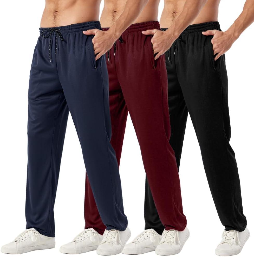 3PC or 5PC Men's Zipper Jogger Pants, Breathable & Flexible Fit, Comfortable for Sports & Casual Wear, Sweatpants for Men (Medium, Black/Maroon/Navy)