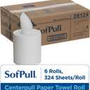 Georgia-Pacific SofPull Centerpull Regular Capacity Premium Paper Towel, White, 28124, 324 Sheets Per Roll, 6 Rolls Per Case, 6 Count