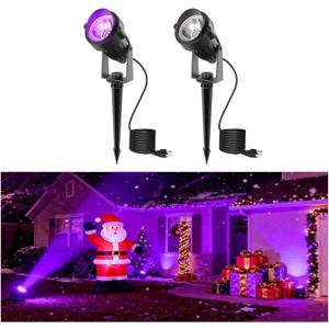 L LOHAS LED Christmas Spotlight Outdoor, Purple Halloween Spot Lights for Yard, Auto On/Off 5W 120V Landscape Lighting for House, Holiday, Trees, Decoration, 450LM IP66 Waterproof, UL Listed, 2 Pack