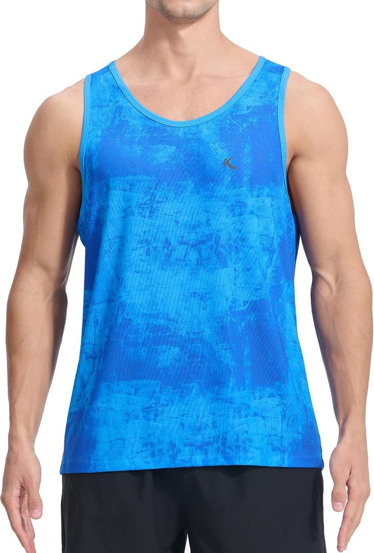 KPSUN Mens Quick Dry Sports Tank Tops Athletic Gym Bodybuilding Fitness Sleeveless Shirts for Beach Running Workout(CamoOcean 3XL)