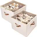 Shoe Organizer Box 2 Pack, Shoe Storage Organizer with Clear Cover, Adjustable Dividers Fits 16-32 Pairs, Fabric Shoe Organizer for Closet, Beige