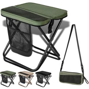 Foldable Backpack Stool for Adults - Portable Camping Stool with Sling Bag, 300lbs Capacity for Camping, Fishing, Hiking, Travel, Picnic (Green)