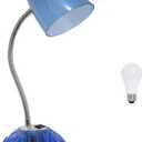 Simple Designs LD1015-CBL-LB 19.5" Flossy Organizer Desk Lamp with Charging Outlet Lazy Susan Base and LED Bulb, Blue 