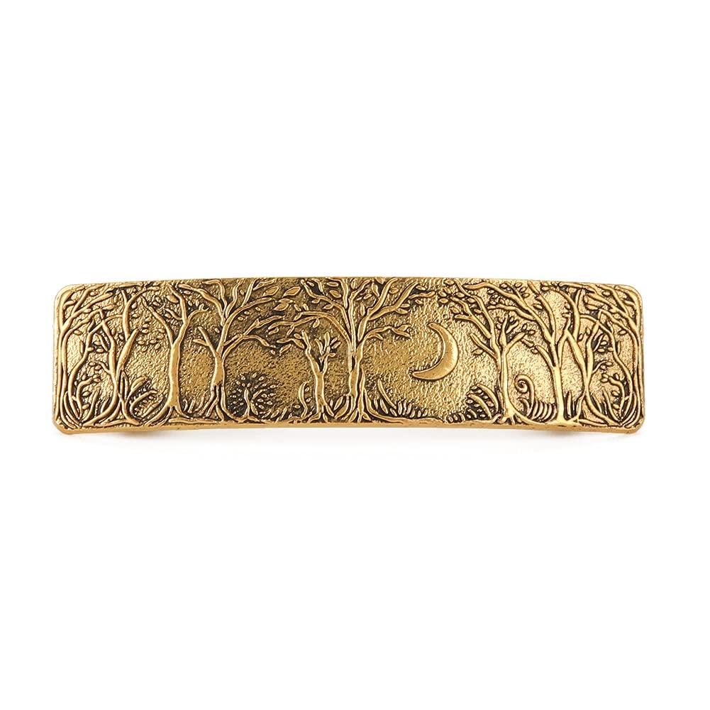 Dreamtimes Hair Clip Large Hand Crafted Metal Barrette French Hair Clip Vintage Retro Forest Moon Protection Hairpin Women's Girls fashion Hair Accessories Gift (GOLD)