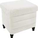 CAROLMADE Folding Storage Ottoman Cube Sherpa Footstool with Wood Legs Ottoman Footrest for Living Room and Bedroom, White 15"x12.6"x15.4" (Soft-whiite)